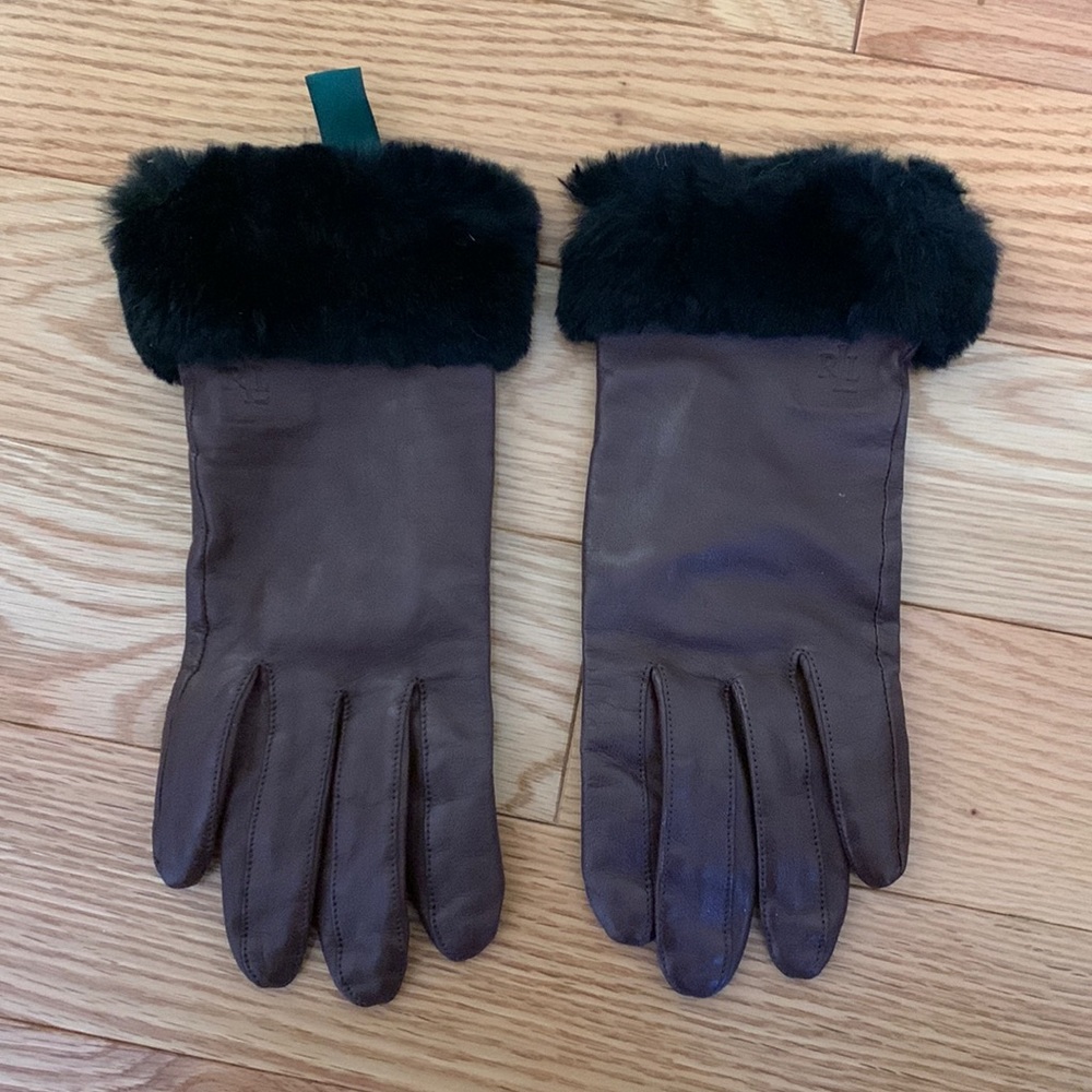 Rabbit fur trim Ralph Lauren Leather gloves